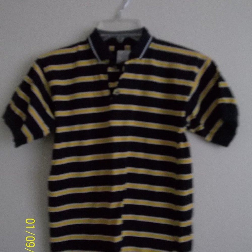 basic IMAGE Boys Size M 10/12 Short Sleeved Polo Shirt Yellow/Black/White Stripe
